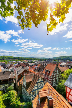 High angle view of half-timbered buildings, Germany