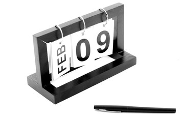 February 9th calendar icon. Day 9 of month. Office background.
