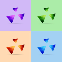 Set of colorful triangles icons and logo, vector illustration
