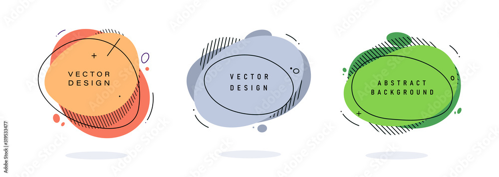Poster set of modern abstract vector banners. flat geometric shapes of different colors with black outline 