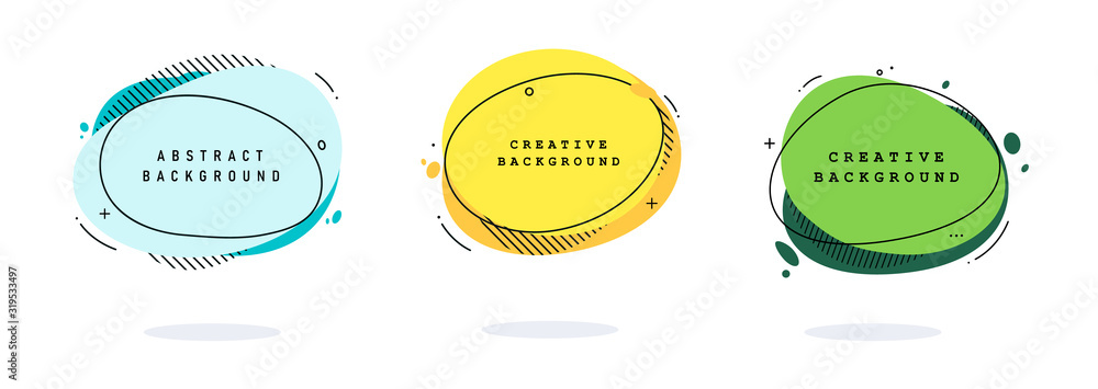 Poster set of modern abstract vector banners. flat geometric shapes of different colors with black outline 