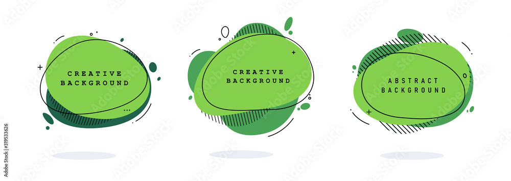 Poster set of modern abstract vector banners. flat geometric shapes of different colors with black outline 