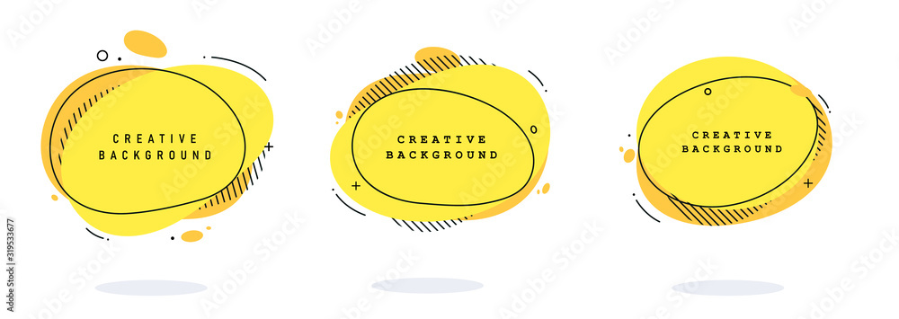 Poster set of modern abstract vector banners. flat geometric shapes of different colors with black outline 