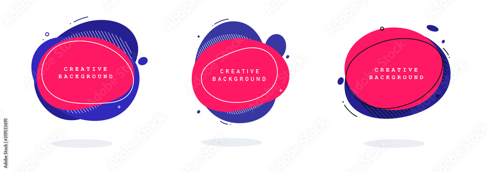 Poster set of modern abstract vector banners. flat geometric shapes of different colors with black outline 