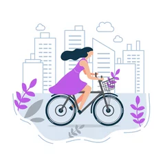 Foto op Plexiglas woman riding a bike in the city © color885