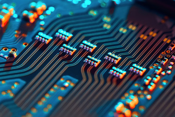 Electronic circuit board close up.