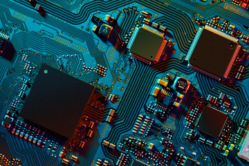 Electronic circuit board close up.