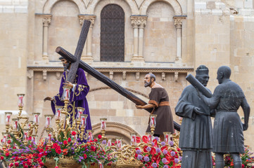 Nazareno, procession Holy Friday. Leon, Spain. Holy Week 2019. 4/15/2019