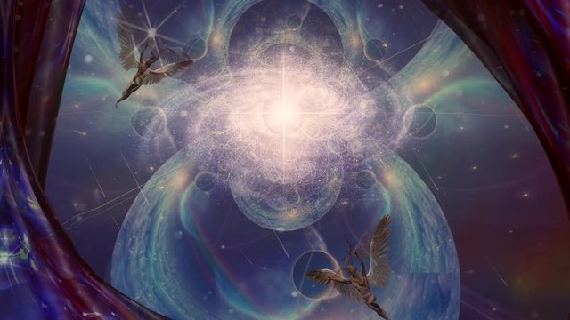 Vivid galaxy. Winged men represents angels