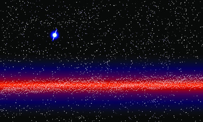 Galaxy lights on star horizon illustration. Blue Pulsar in the dark space.