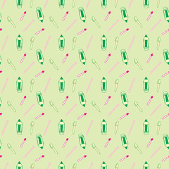 Seamless Pattern with Colorful Pencils and Pens. Back to School Background	