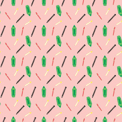 Seamless Pattern with Colorful Pencils and Pens. Back to School Background	