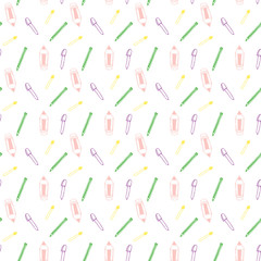 Seamless Pattern with Colorful Pencils and Pens. Back to School Background	