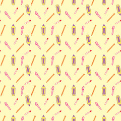Seamless Pattern with Colorful Pencils and Pens. Back to School Background