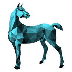 Obraz premium horse blue, isolated image on white background in low poly style