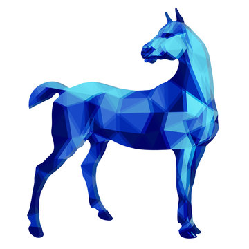horse blue, isolated image on white background in low poly style