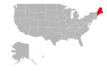Maine province highlighted on USA political map. Gray background.