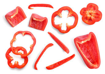 Set of ripe red bell peppers on white background, top view - Powered by Adobe