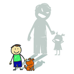 Obraz na płótnie Canvas Little boy and angry father. Social poster.