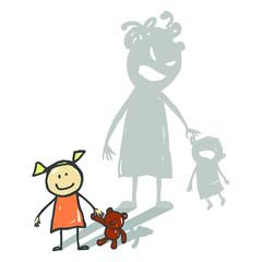 Little girl and angry mother. Social poster.