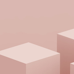 3d dusty pink cube and box podium minimal scene studio background. Abstract 3d geometric shape object illustration render. Natural color tones.