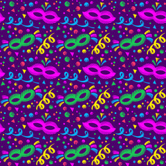 Colorful pattern with carnival ornaments on dark background