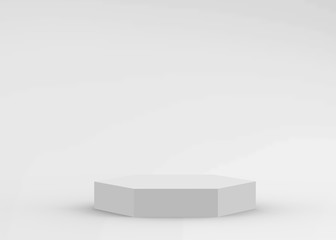 3d white gray hexagon podium minimal studio background. Abstract 3d geometric shape object illustration render. Display for cosmetics and beauty fashion product.