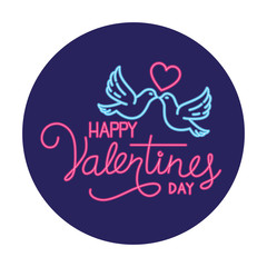 happy valentines day label in neon light, valentine day vector illustration design