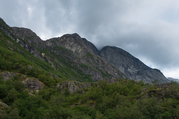 Fototapeta na wymiar Briksdalsbreen is a glacier arm of Jostedalsbreen,Briksdalsbre Mountain Lodge,Norway. July 2019