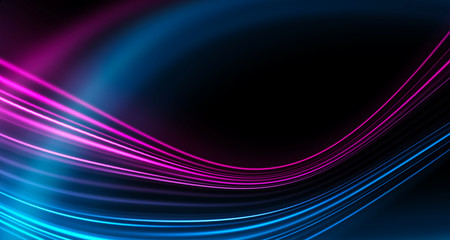 Dark background, blue and pink neon lines. Symmetric reflection of geometric shapes.