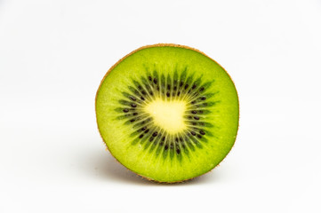 Fototapeta na wymiar hafe ripe kiwi fruit isolated on white background.