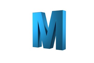 3D Blue Letter M Isolated White Background