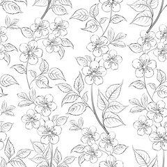 Cherry blossom seamless pattern. Hand drawn spring blossom trees. Floral pattern for wedding invitations, greeting cards, scrapbooking, print, fabric, gift wrap, manufacturing. Vector illustration.