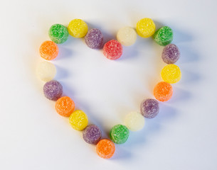 Fototapeta na wymiar Multicolored gumdrop candy heart shape for Valentine's Day
