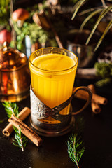 hot winter tea with fresh fruits