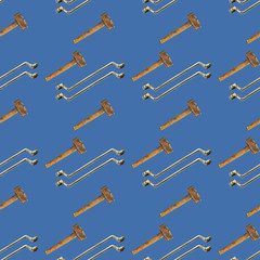 Seamless dark blue background of wrench and hammer