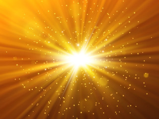Star burst with sparkles. Light effect. Gold glitter texture. - obrazy, fototapety, plakaty
