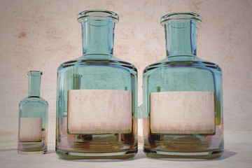 Vintage old medicine tincture bottle with writable blank label - drug concept - magic potion elixir bottles -3D rendering illustration