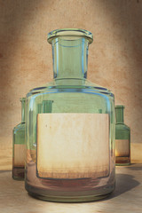 Vintage old medicine tincture bottle with writable blank label - drug concept - magic potion elixir bottles -3D rendering illustration