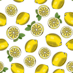 Colored seamless pattern with lemons in vintage style