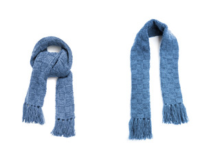 Blue warm scarf on a white background