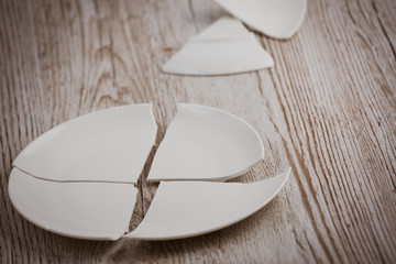 Broken Plate  on the floor in the kitchen The concept of accidents in the kitchen is dangerous for...