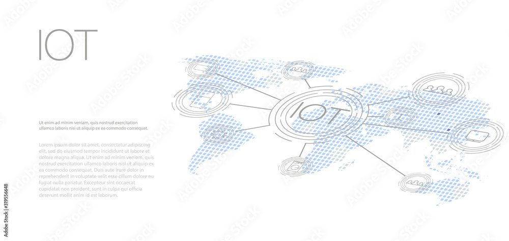 Aufkleber internet of things (iot), devices and connectivity concepts on a network, cloud at center. digital c