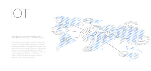 Internet of things (IOT), devices and connectivity concepts on a network, cloud at center. digital circuit board above the planet Earth.