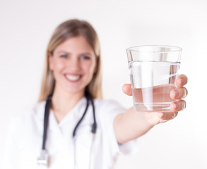 Doctor advising glass of water