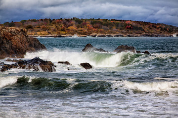 waves crashing on rocks