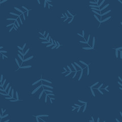 Floral vector seamless pattern in blue tones. Hand drawn simple doodle illustration. Ideal for textiles, wallpaper, packaging, etc.