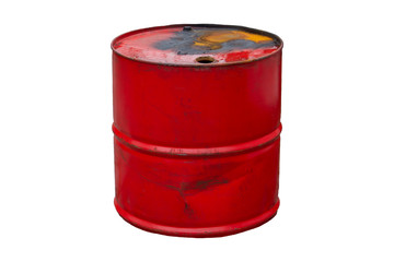 Old oil barrel red color isolated on background white