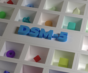 Dsm,Diagnostic and Statistical Manual of Mental Disorders, Fifth Edition, colorful render. Front