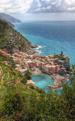 View towards Beautiful Vernazza in Cinque Terre, Italy